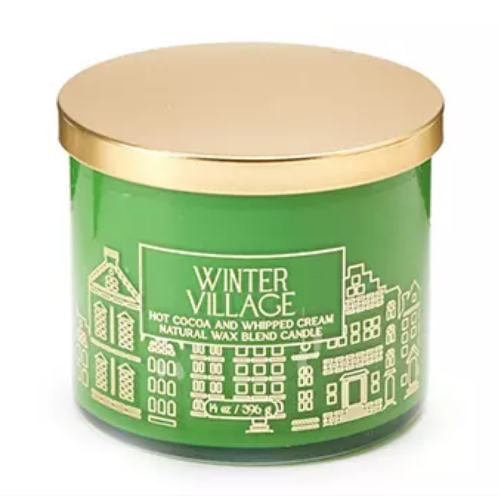 Hot Cocoa & Whipped Cream Scented Winter Village 3-Wick Candle, 14 Oz NWT